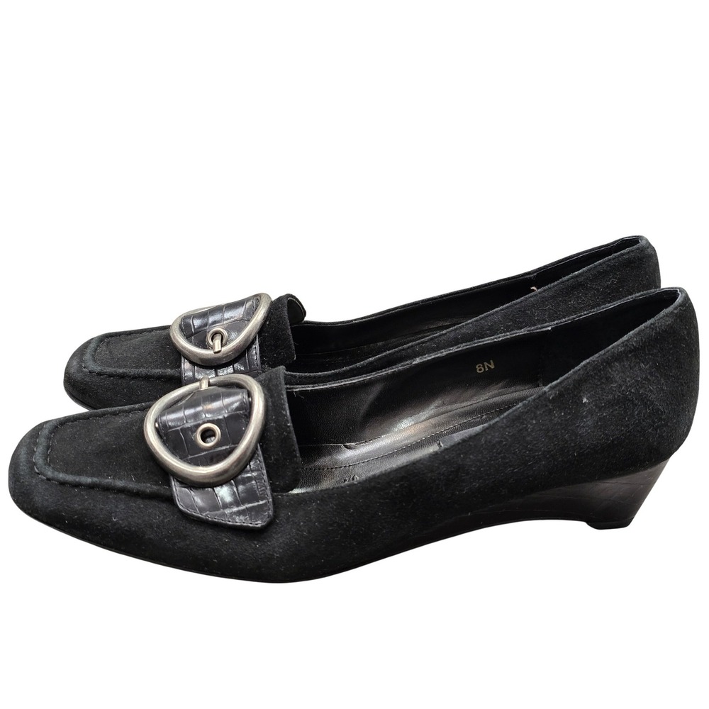 Vaneli Black Suede Wedge Loafers 8N Narrow Comfort Classic Office‎ Quiet Luxury
